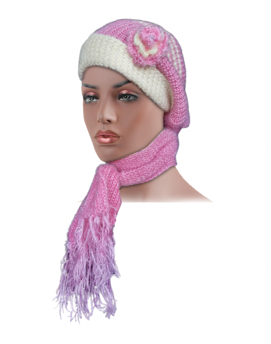 Women Woolen Muffler and Cap for Women pink